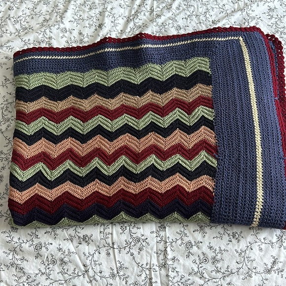 Colorful Handmade hand knit Chevron bed spread throw blanket - Picture 2 of 16